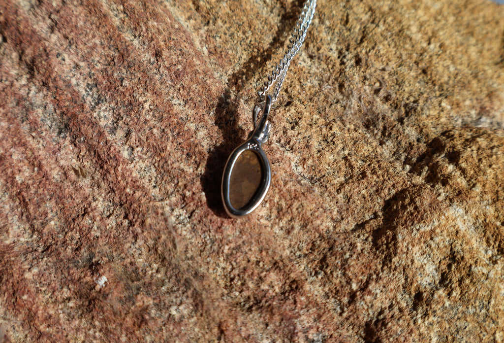 Lightning Ridge Boulder Backed Doublet Pendant - Red, Green & Blue in 925 Silver