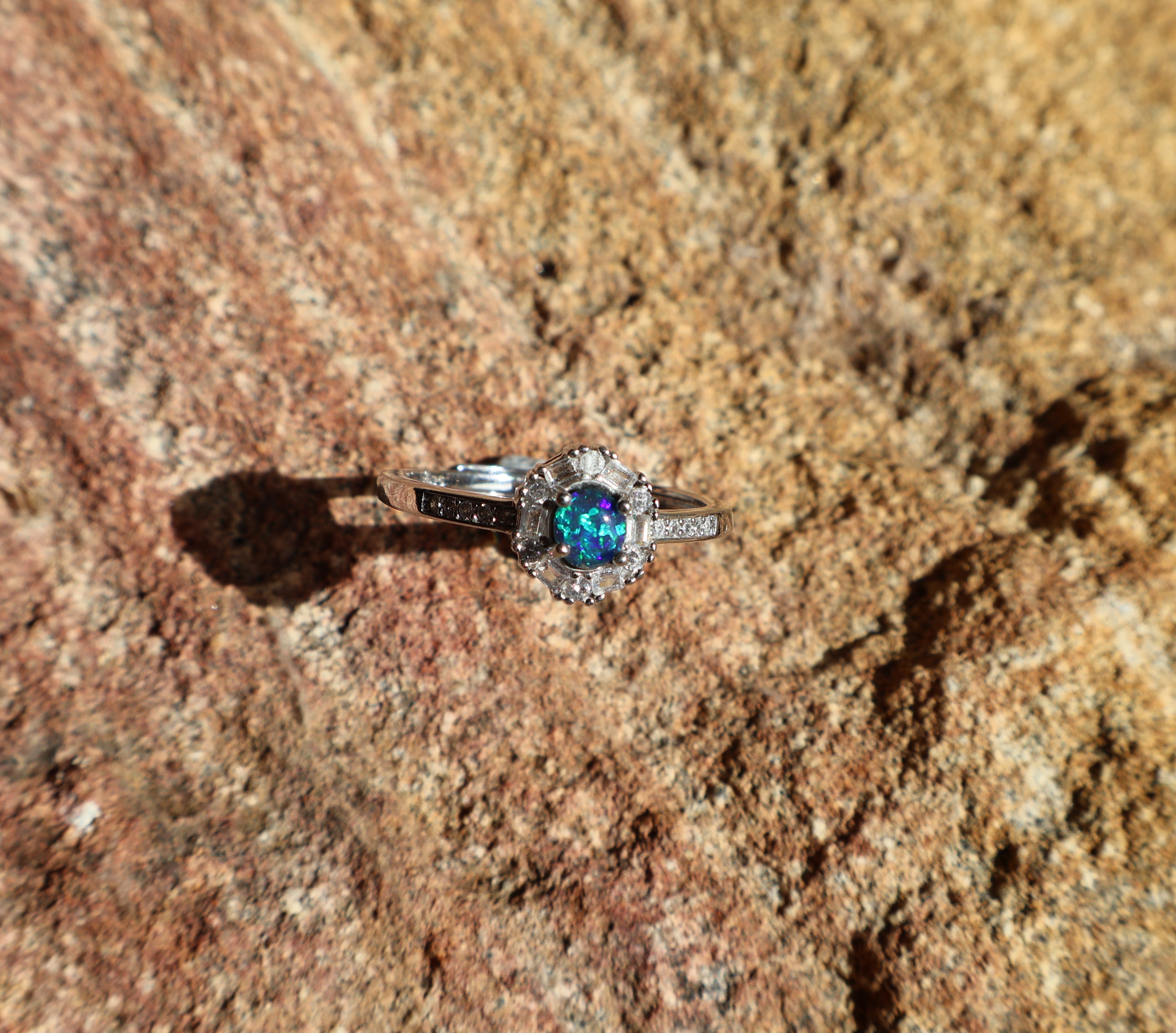 0.25ct Lightning Ridge Opal Ring - Blue, Green & Purple Bright Flash in 925 Silver