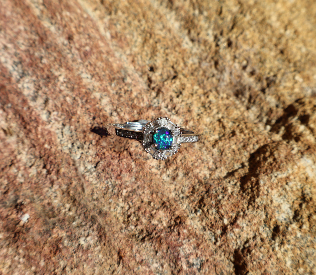 0.25ct Lightning Ridge Opal Ring - Blue, Green & Purple Bright Flash in 925 Silver