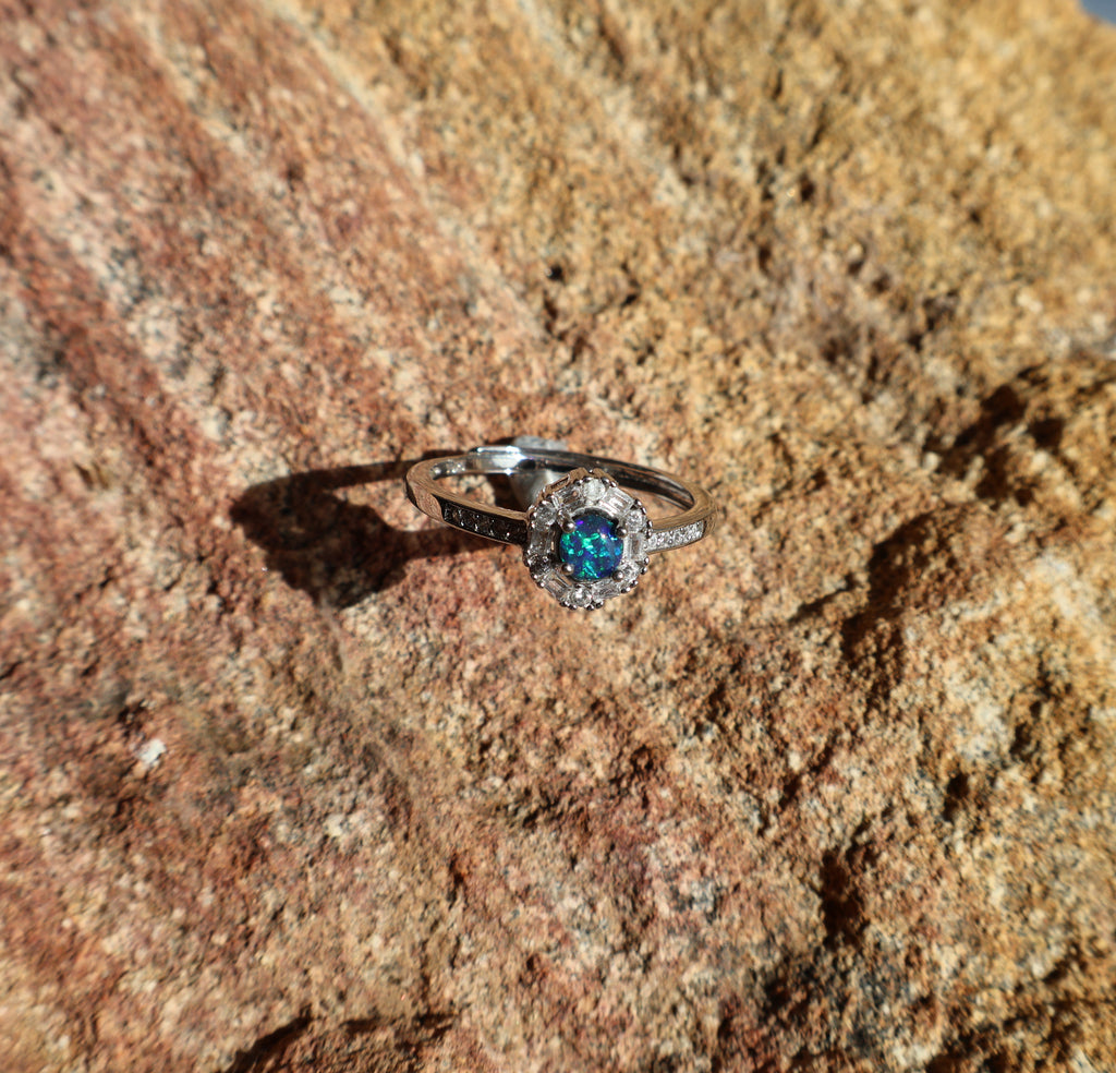 0.25ct Lightning Ridge Opal Ring - Blue, Green & Purple Bright Flash in 925 Silver