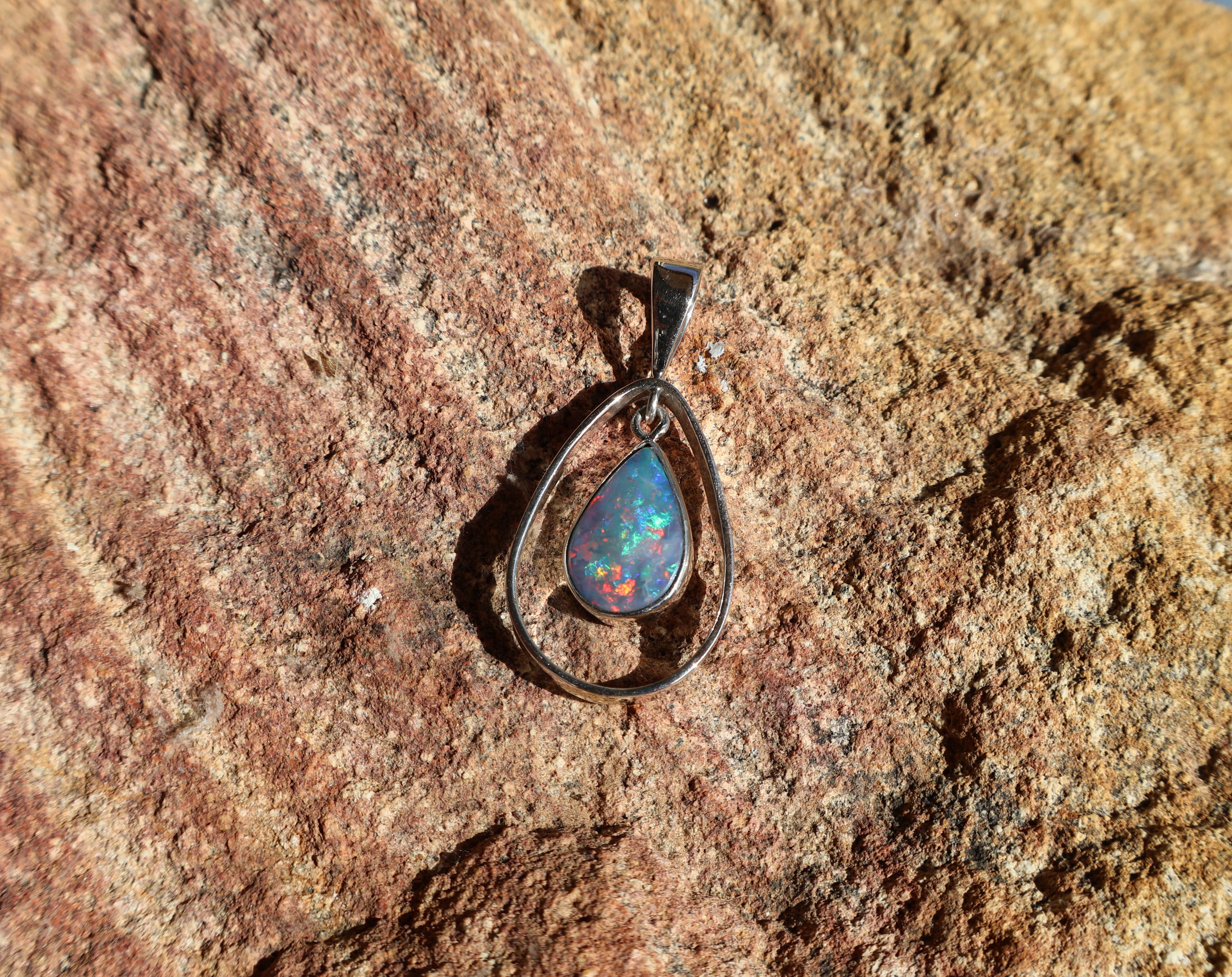Lightning Ridge Doublet Pendant Necklace - Bright Multi-Colour in 925 Silver