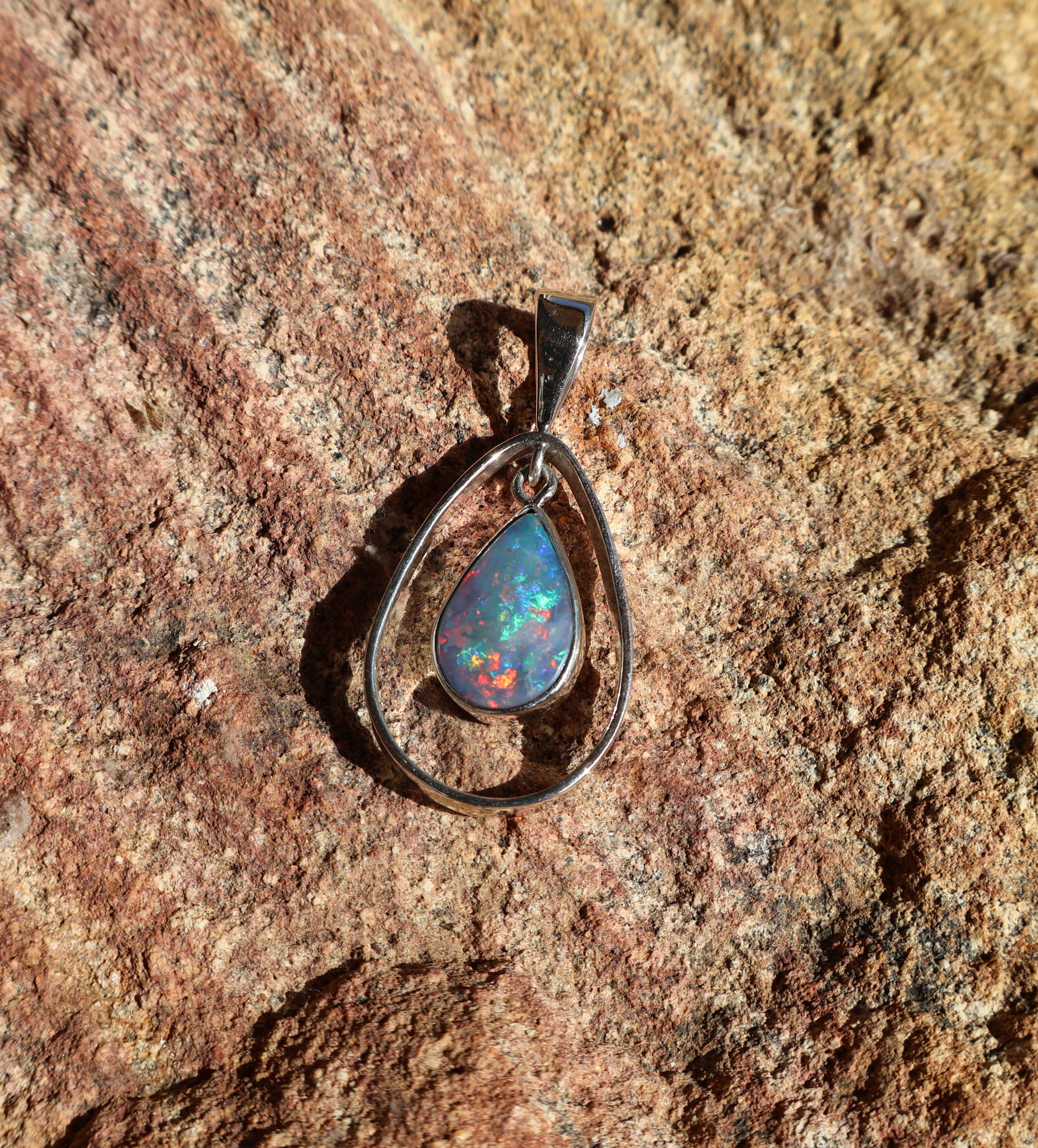 Lightning Ridge Doublet Pendant Necklace - Bright Multi-Colour in 925 Silver