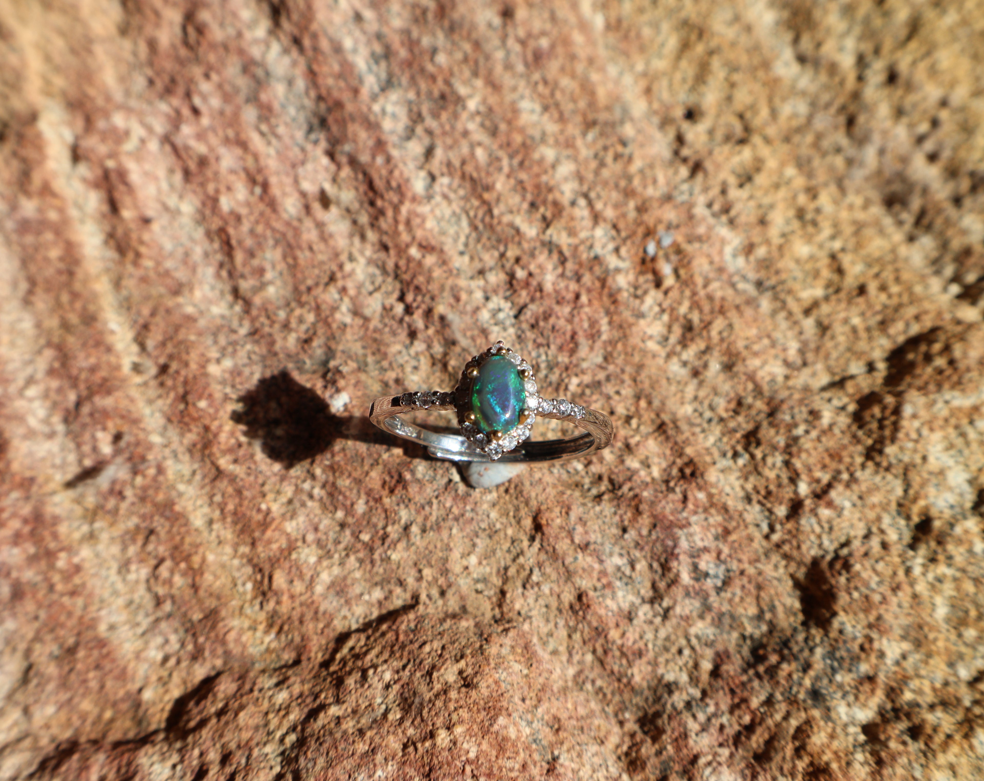 0.3ct Lightning Ridge Opal Ring - Blue, Green & Purple on Dark Base in 925 Silver Adjustable