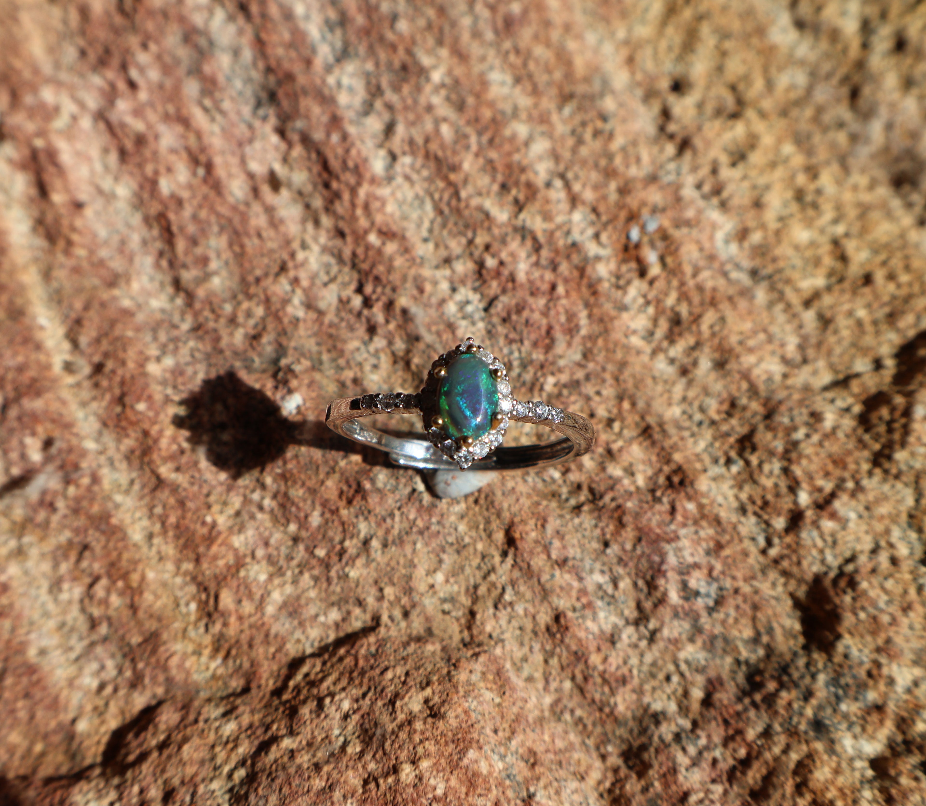 0.3ct Lightning Ridge Opal Ring - Blue, Green & Purple on Dark Base in 925 Silver Adjustable