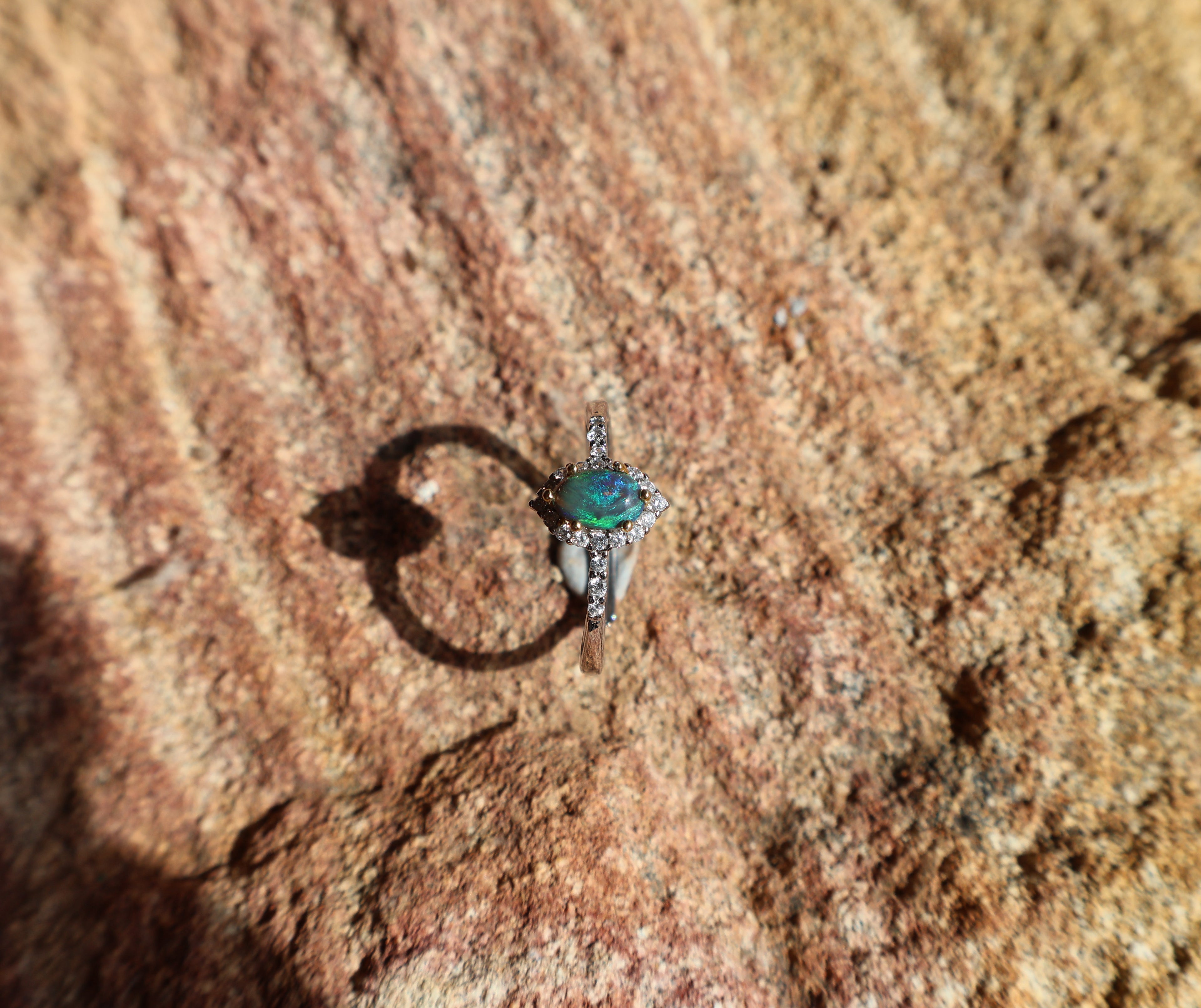 0.3ct Lightning Ridge Opal Ring - Blue, Green & Purple on Dark Base in 925 Silver Adjustable