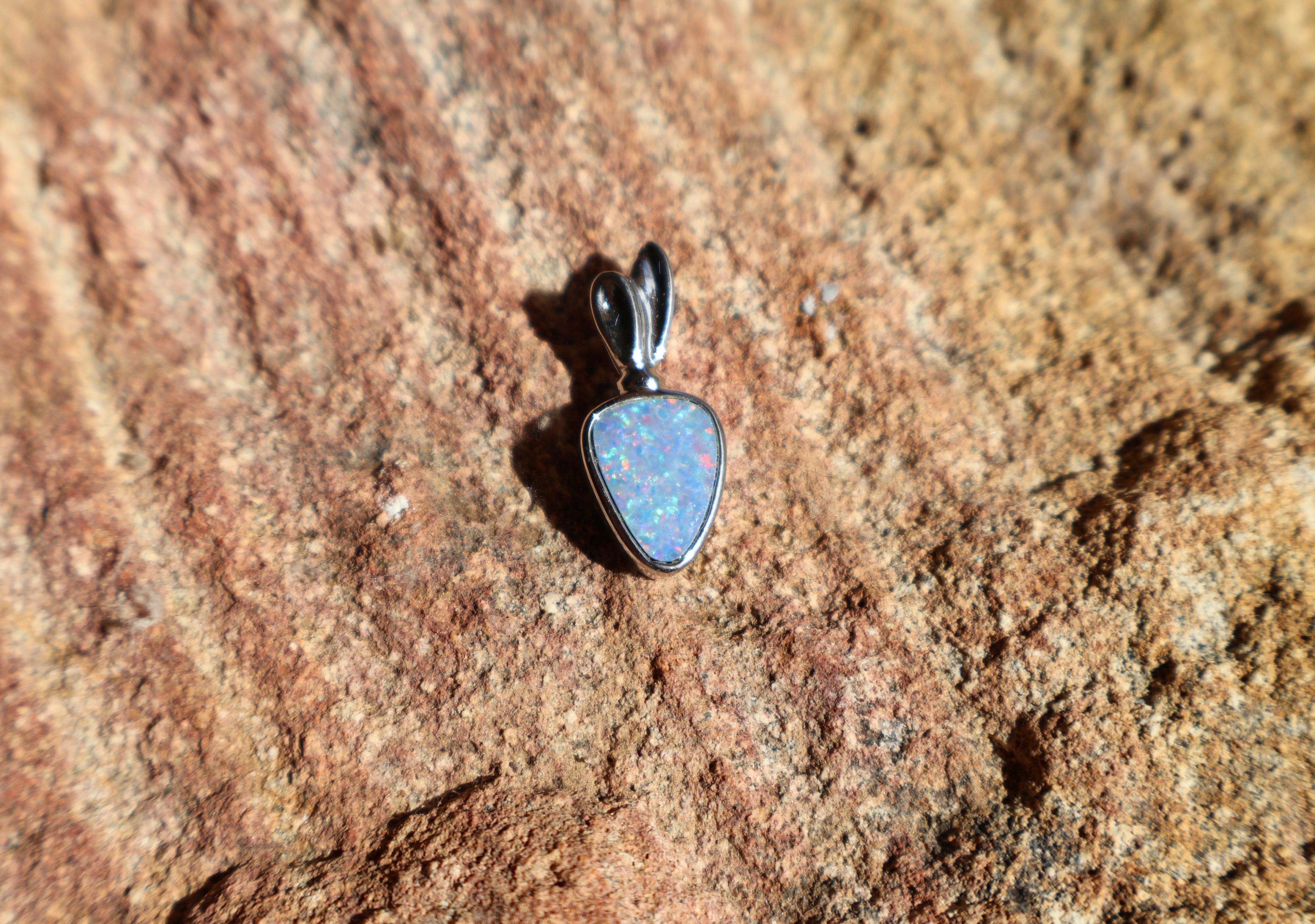 Lightning Ridge Opal Doublet Pendant - Multi-Colour on Blue in 925 Silver