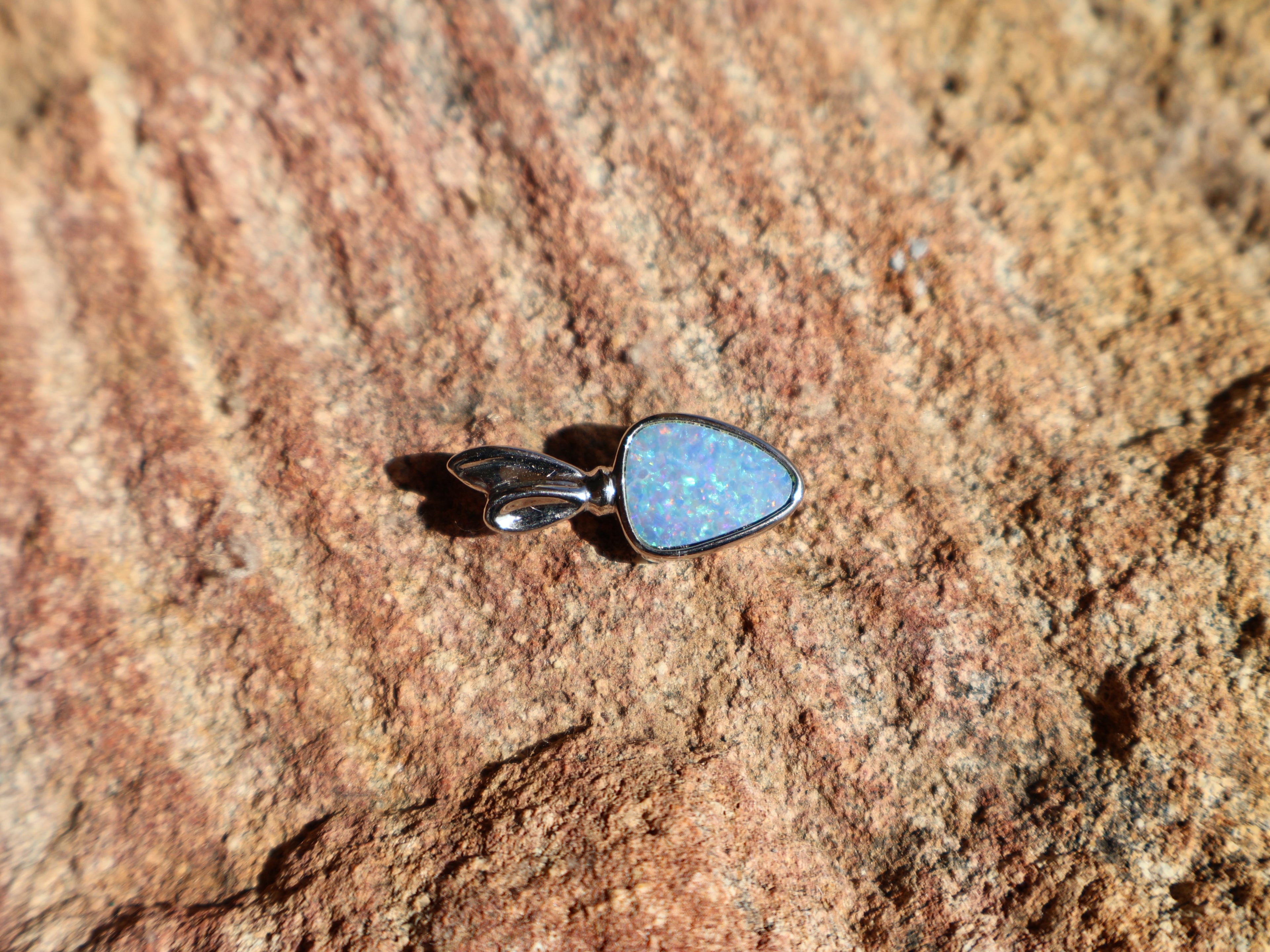 Lightning Ridge Opal Doublet Pendant - Multi-Colour on Blue in 925 Silver