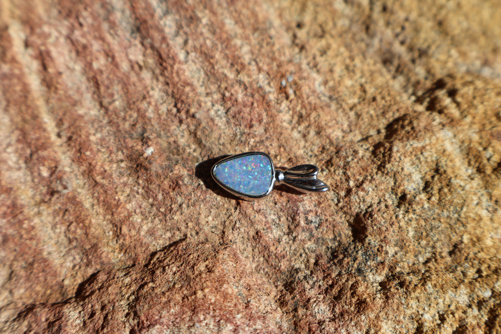 Lightning Ridge Opal Doublet Pendant - Multi-Colour on Blue in 925 Silver