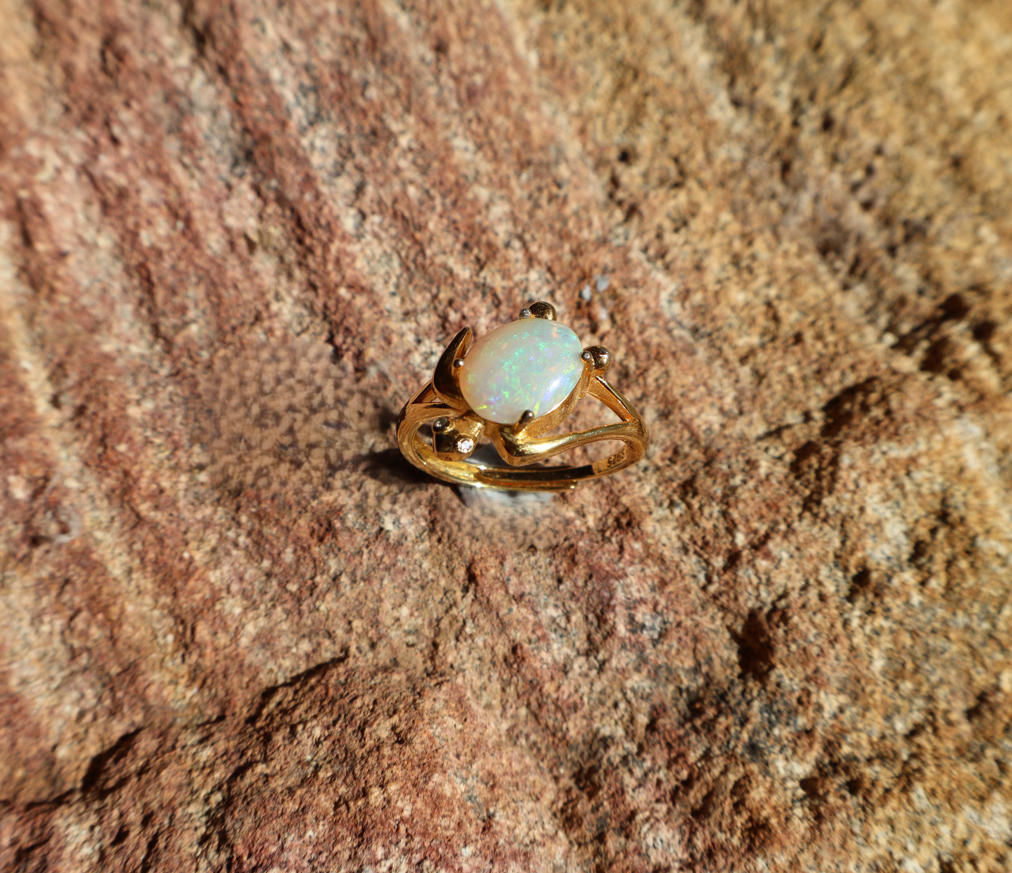 1.45ct Lightning Ridge Turtle Ring - Green & Blue Crystal in Gold Plated 925 Silver