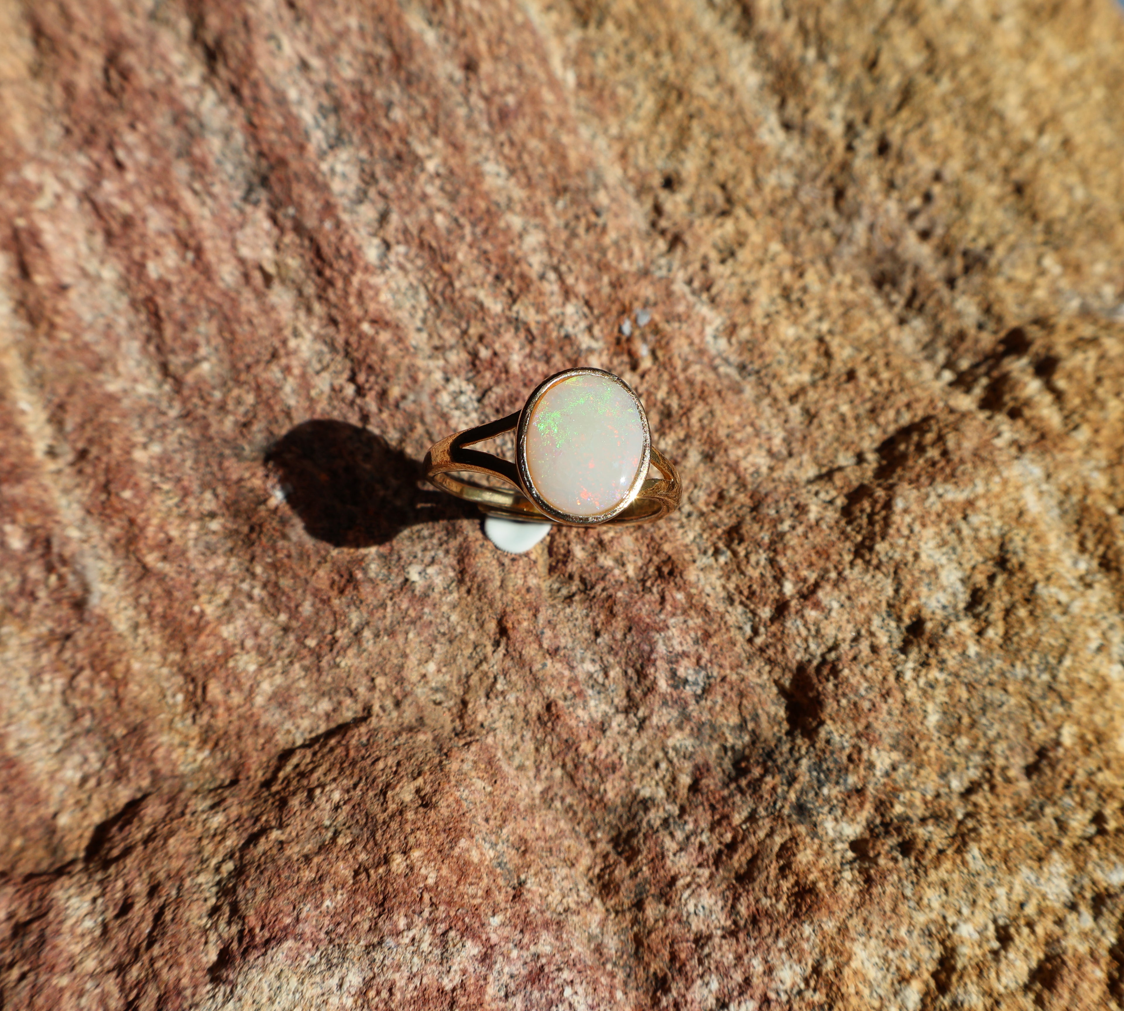 1.45ct Coober Pedy Opal Ring - Multi-Colour in Gold Plated 925 Silver Adjustable