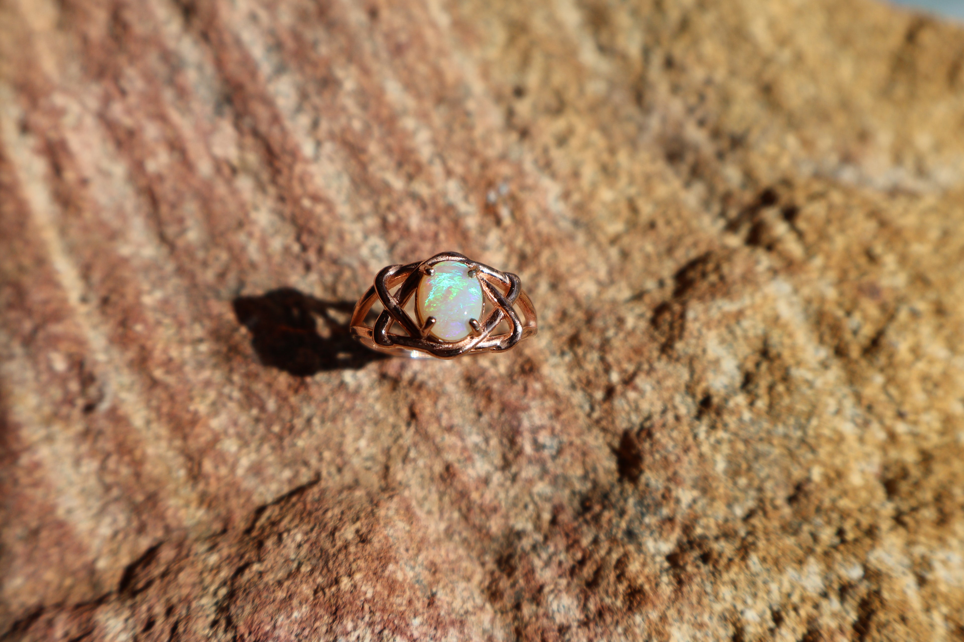 0.75ct Lightning Ridge Crystal Opal Ring - Green & Blue in Copper Adjustable