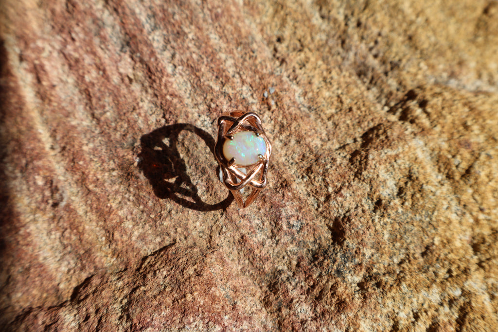 0.75ct Lightning Ridge Crystal Opal Ring - Green & Blue in Copper Adjustable