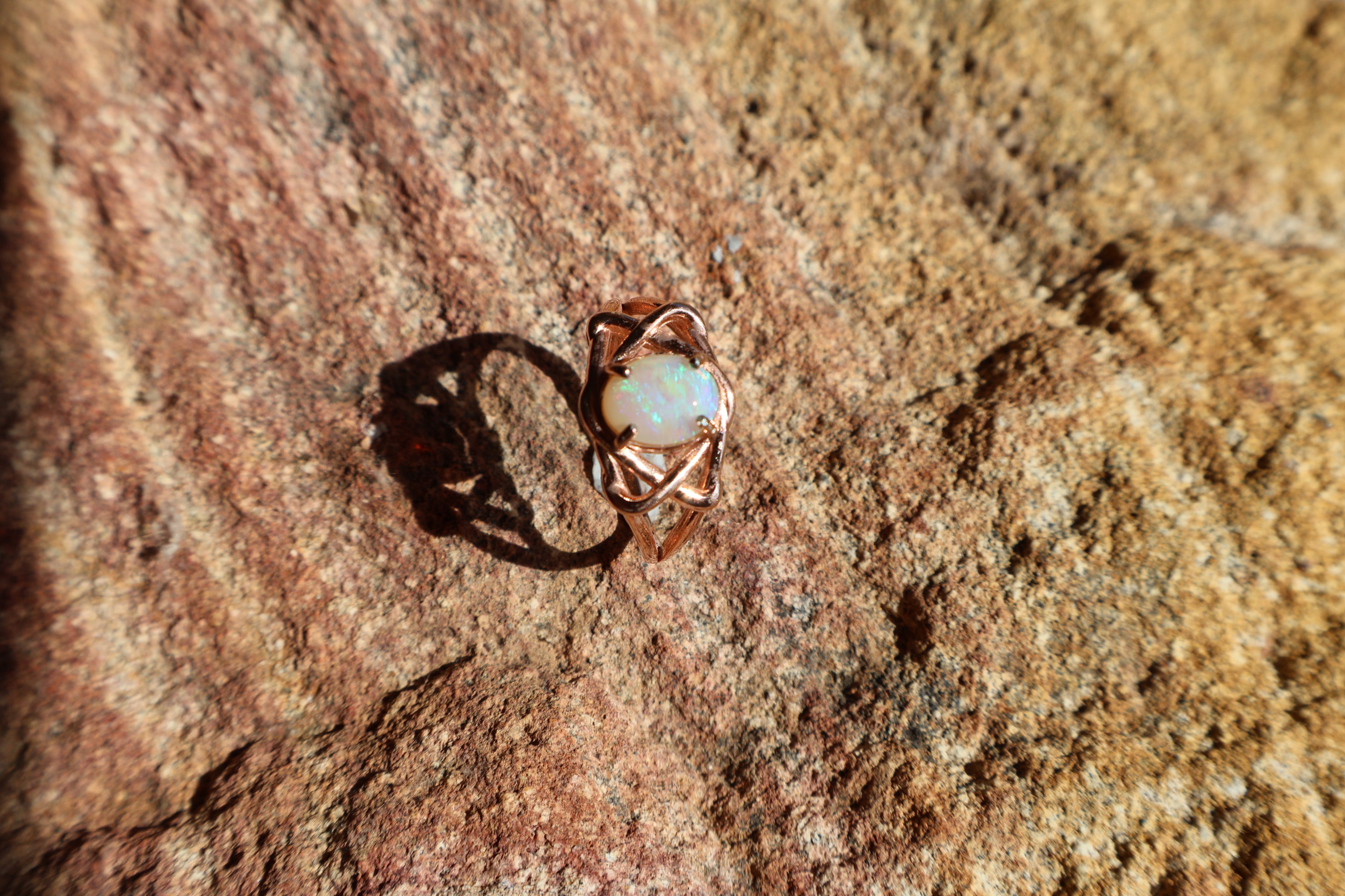 0.75ct Lightning Ridge Crystal Opal Ring - Green & Blue in Copper Adjustable