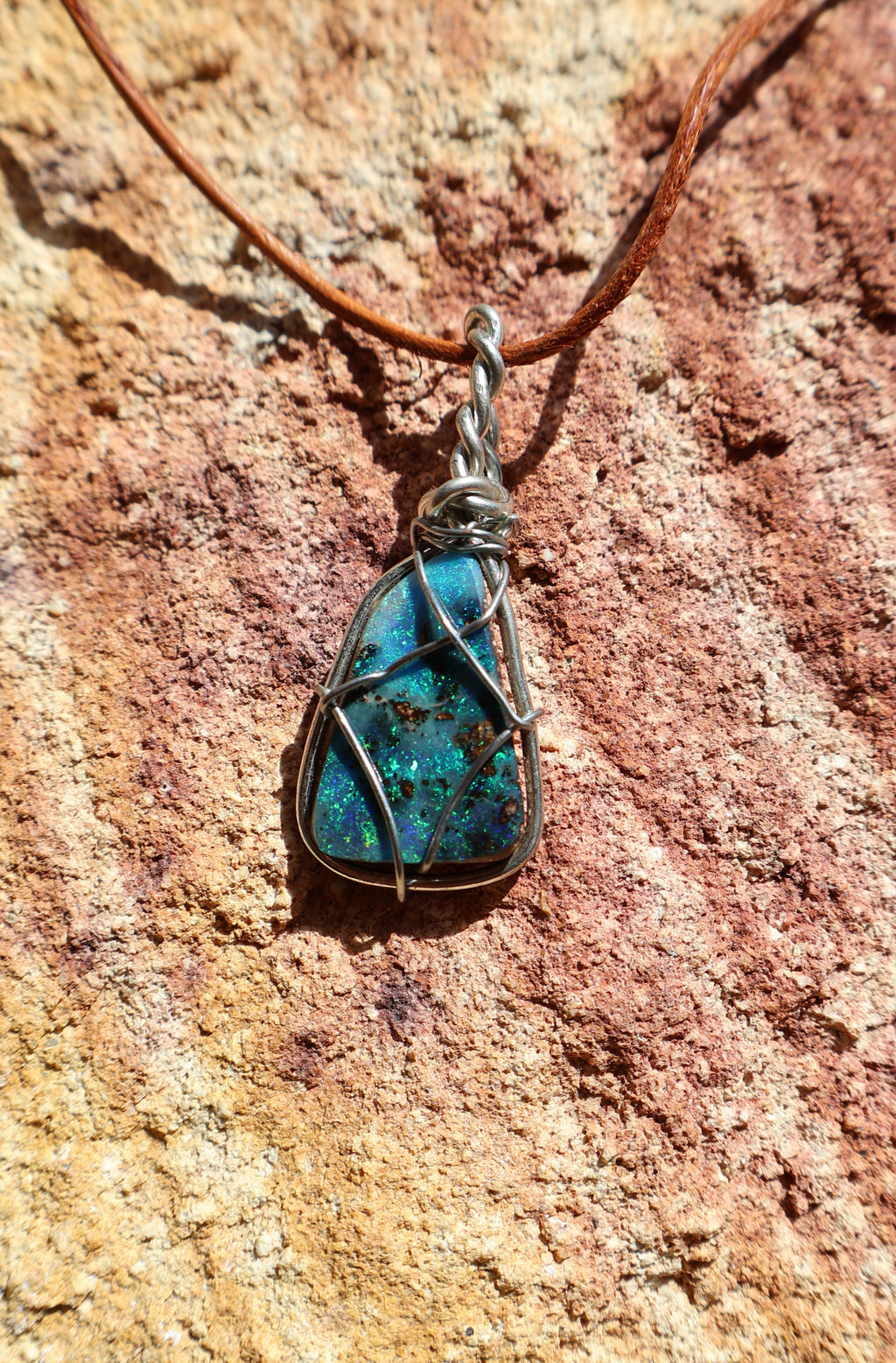 Qld Boulder Wire Wrapped Necklace - Handcrafted Australian Opal Jewelry