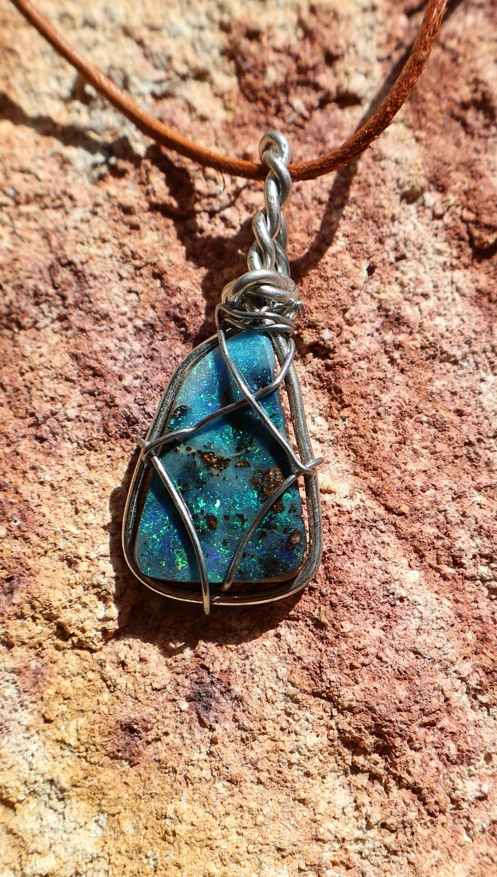 Qld Boulder Wire Wrapped Necklace - Handcrafted Australian Opal Jewelry