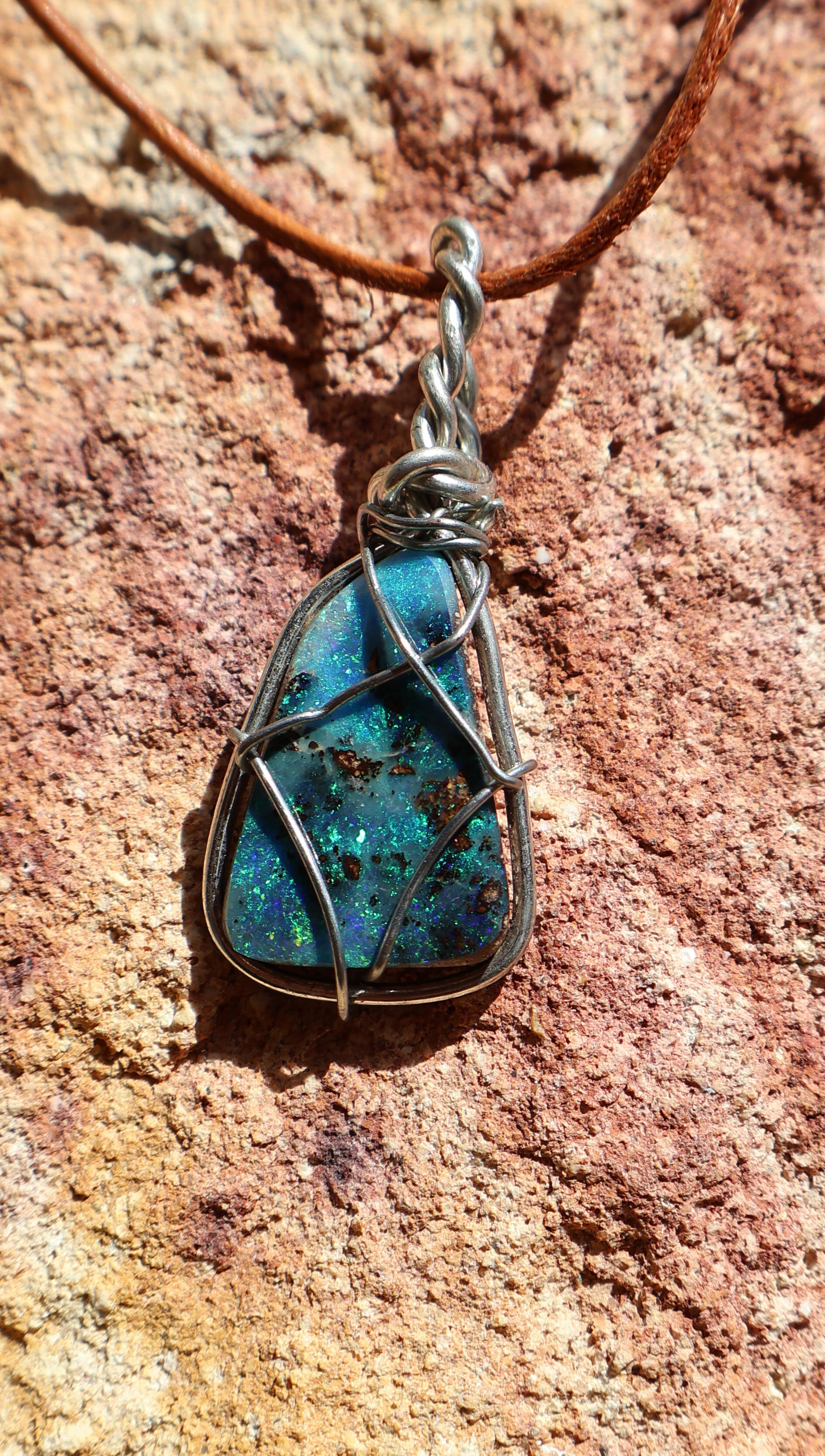 Qld Boulder Wire Wrapped Necklace - Handcrafted Australian Opal Jewelry