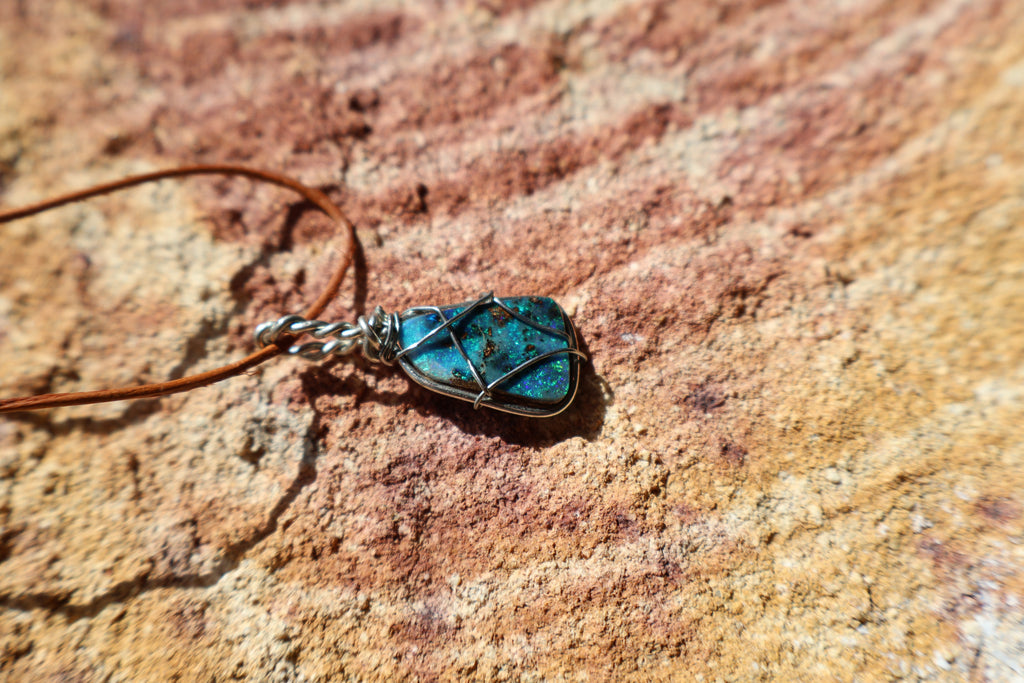 Qld Boulder Wire Wrapped Necklace - Handcrafted Australian Opal Jewelry