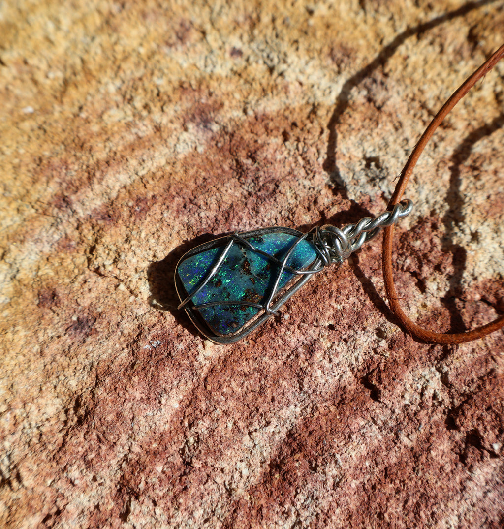 Qld Boulder Wire Wrapped Necklace - Handcrafted Australian Opal Jewelry