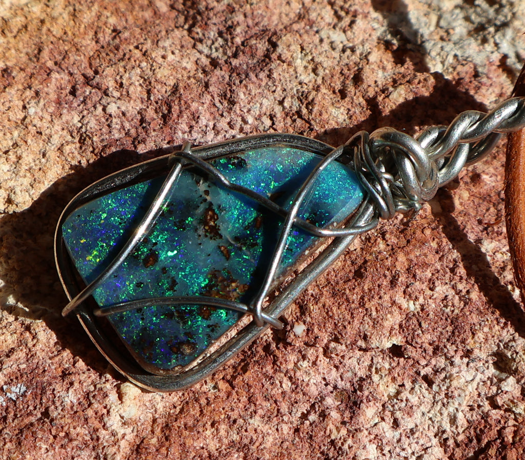 Qld Boulder Wire Wrapped Necklace - Handcrafted Australian Opal Jewelry